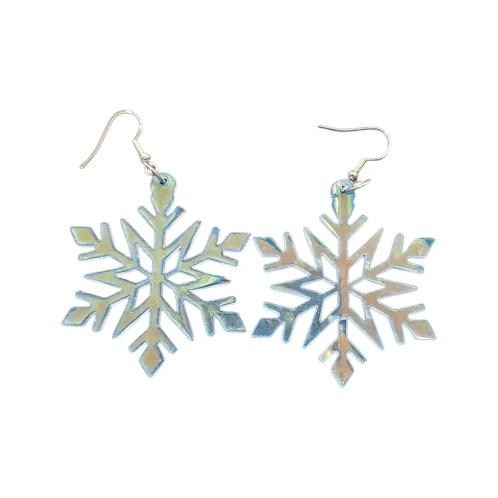 Acrylic Shimmery Snowflake Festive Christmas Dangle Earrings
